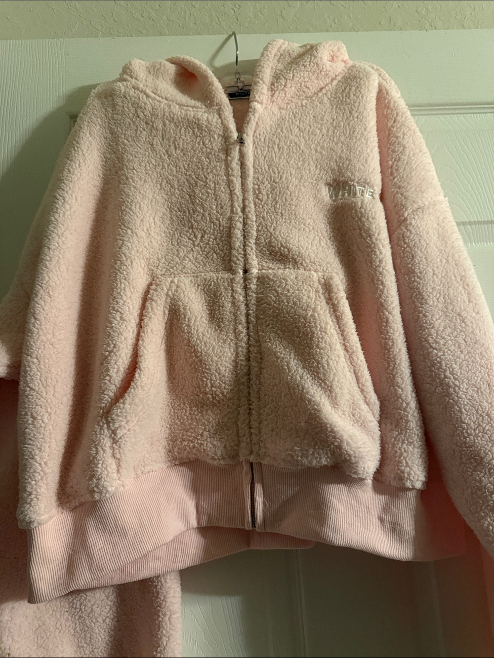 White Fox Pink Teddy Sherpa Zip Hoodie Oversized M/L